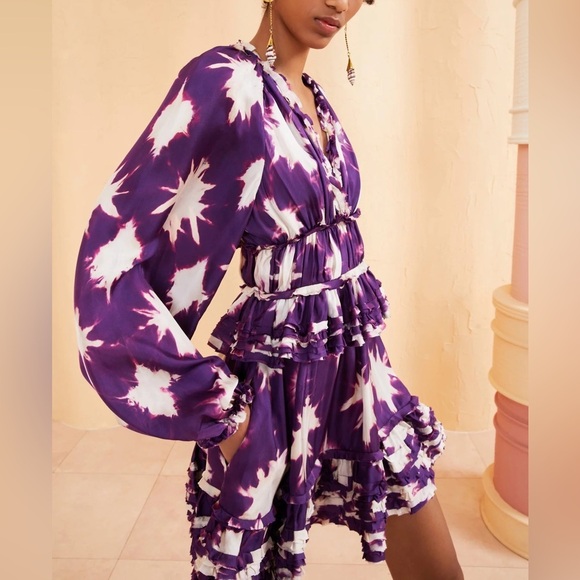 Ulla Johnson Emery 100% Silk Purple Tie Dye Mini Dress in Cassis Blur 00 NWT - Picture 3 of 15